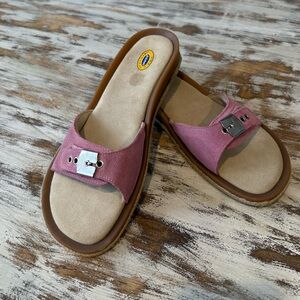 NWOB Dr. Scholl's Pink Heaven Leather Suede Slide Sandals Size 10